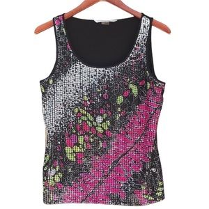 Peter Nygard, Square Sequin Mosaic Pattern, Sleeveless Tank Top